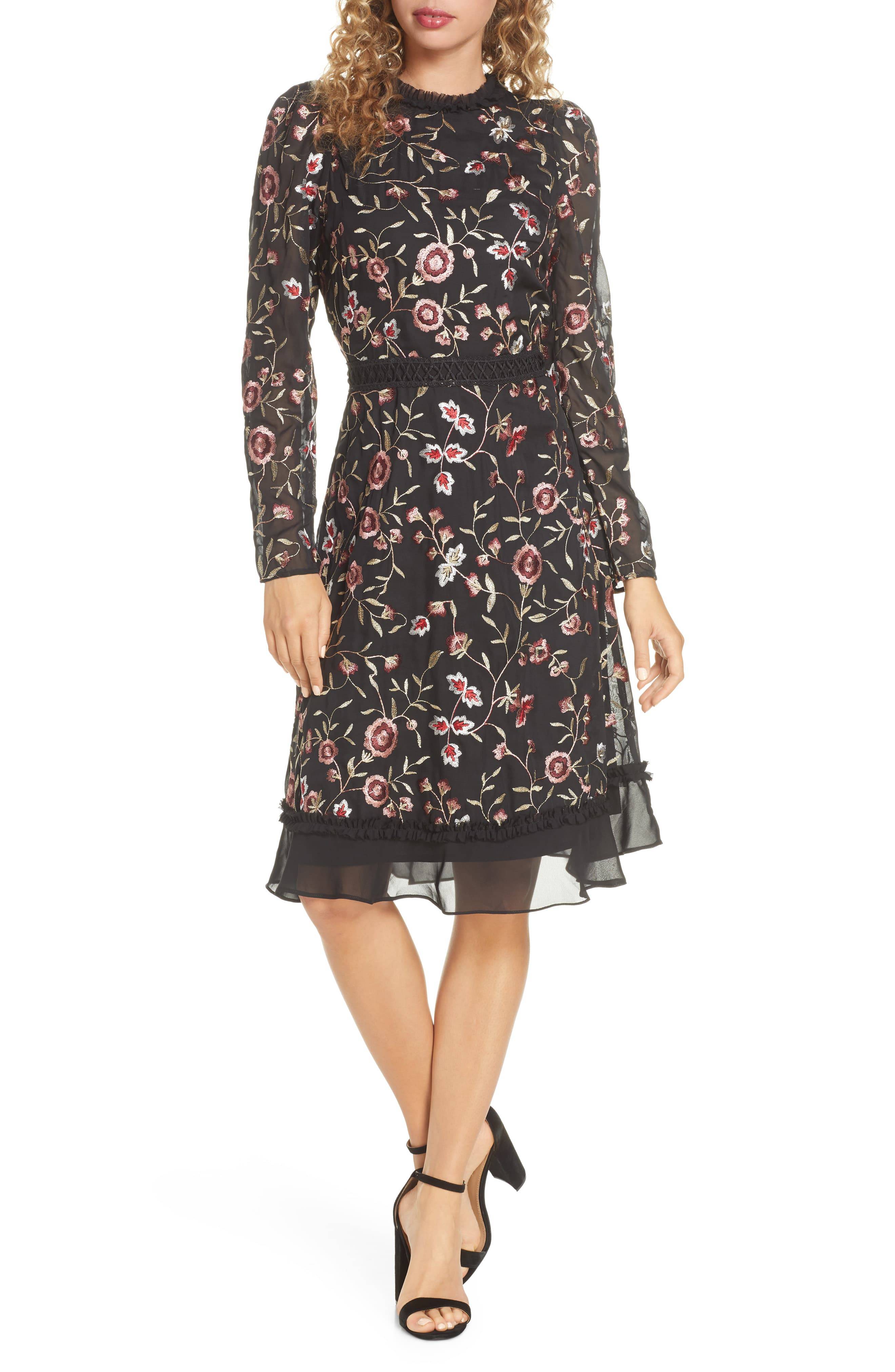 chelsea28 print long sleeve midi dress